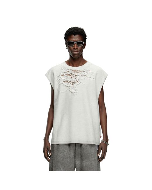 DIESEL White Sleeveless Sweatshirt With Distressed Front for men