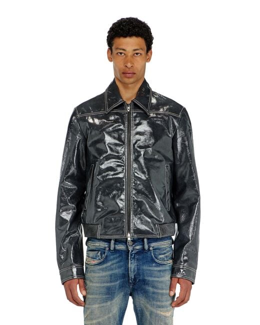 DIESEL Black Patent-Leather Jacket for men