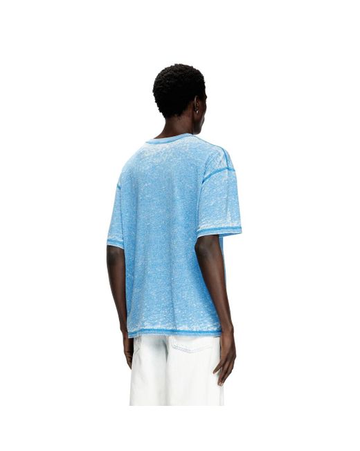 DIESEL Blue Burnout T-shirt With Metal-look Logo for men