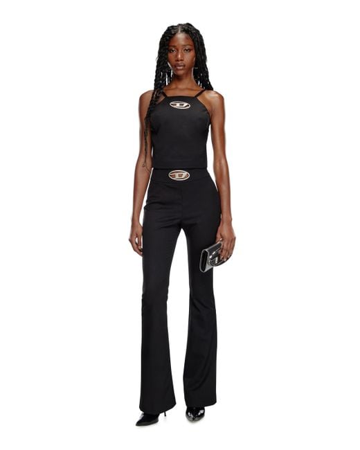 DIESEL Twill Pants With Metal Oval D Plaque Black