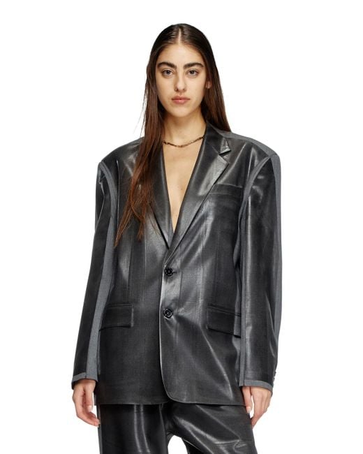 DIESEL Black Oversized Blazer With Coated Front