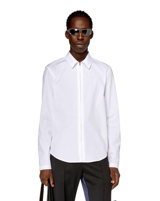 DIESEL White Logo-embroidered Zip Shirt for men