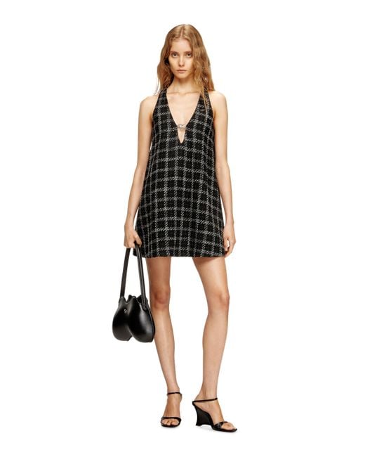 DIESEL Black Bouclé Dress With Checked Pattern