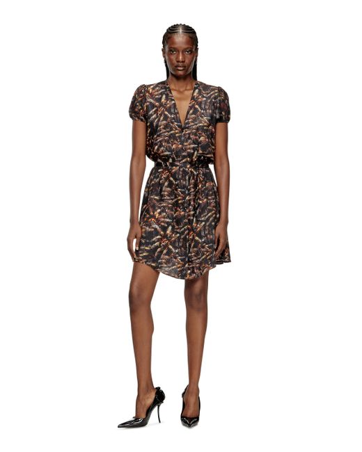 DIESEL Black Viscose Dress With Waist Belt