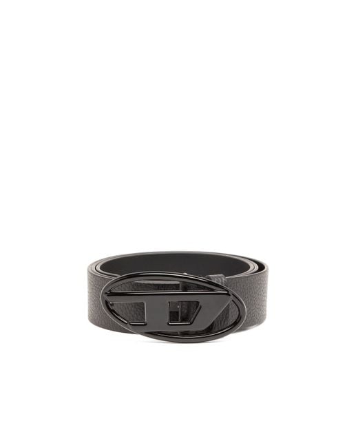 DIESEL Black Calf Leather Belt With Cut-out Metal Buckle