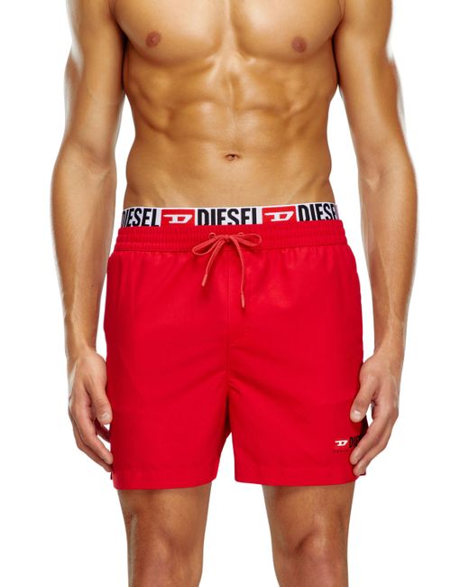 DIESEL Red Double-waist Board Shorts for men