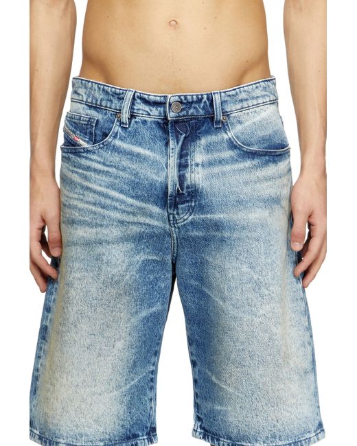 メンズ DIESEL Denim Shorts With Lyrics Print Blue