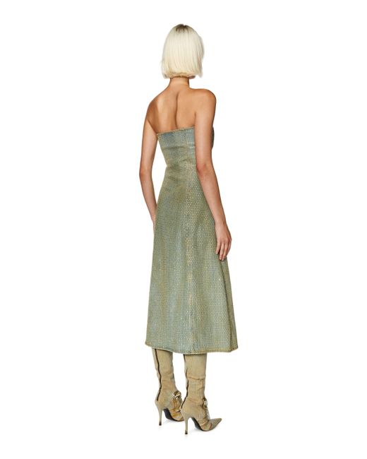 DIESEL Green Strapless Midi Dress In Crystal Denim