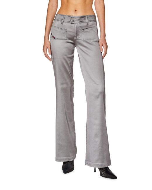 DIESEL Gray Flared Pants In Shiny Stretch Satin