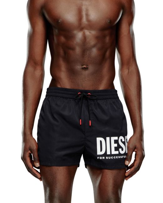 DIESEL Black Swim Shorts With Tonal Logo for men