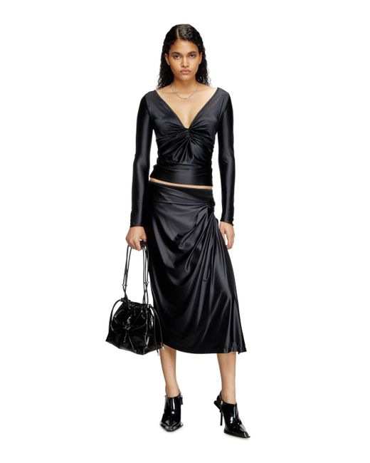 DIESEL Black Scrunch-d-bucket Bag In Shiny Wrinkled Leather
