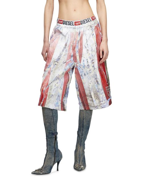 DIESEL Floral Shorts With Cracked Over-Print Red
