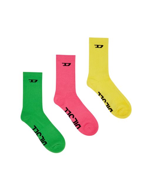 DIESEL Black Three-pack Ribbed Socks With D Logo for men