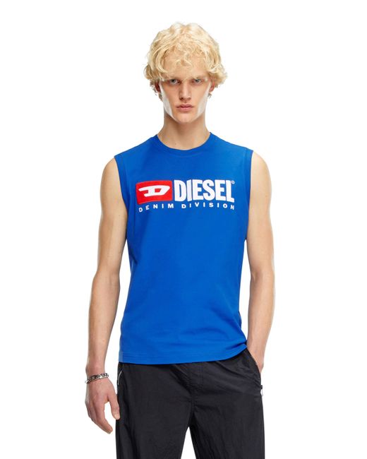 DIESEL Blue Tank Top With Chest Logo Print for men