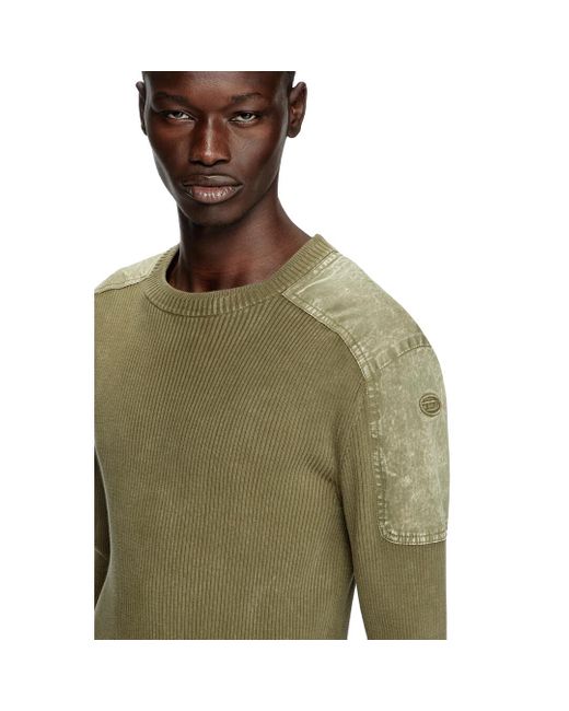 DIESEL Green Jumper With Contrast Shoulder Panels for men