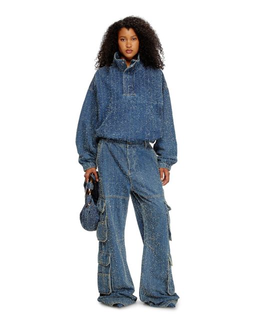 DIESEL Blue Hobo Bag In Bouclé Denim