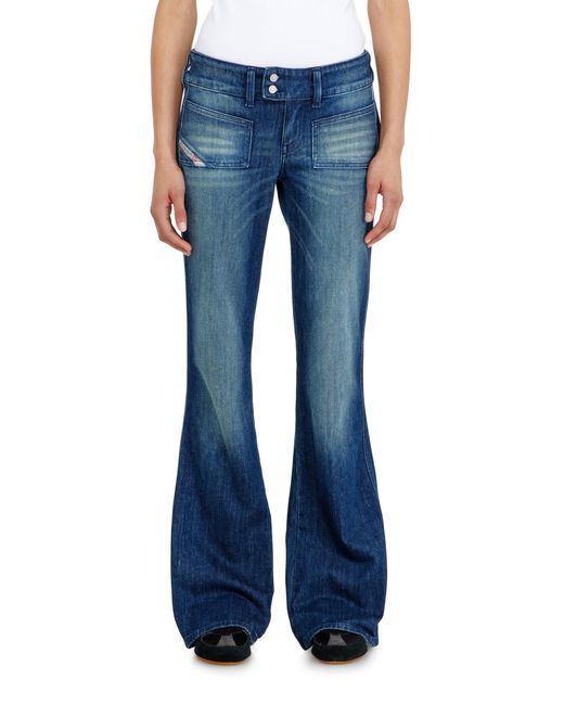 DIESEL Blue Bootcut Jeans Low Waist D-Hush, Dark, Zip Fly