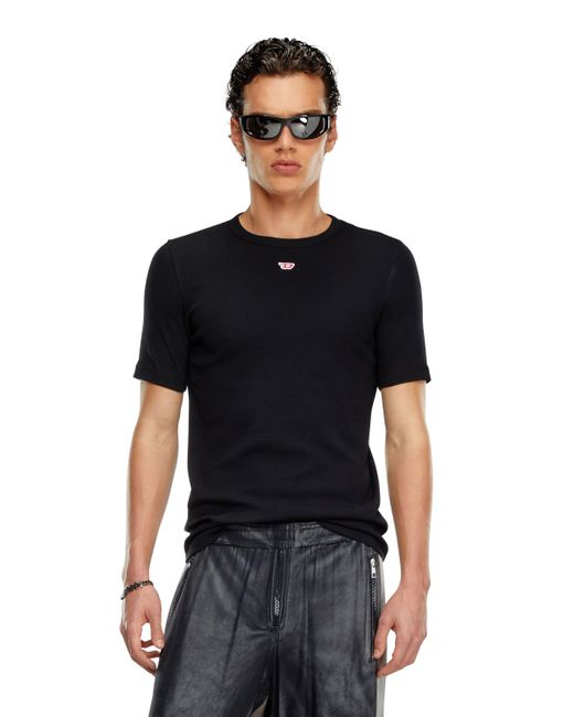 DIESEL Black T-shirt With D Patch for men