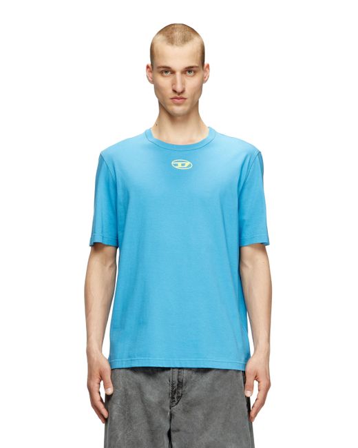 DIESEL Blue T-Shirt With Metallic Oval D for men