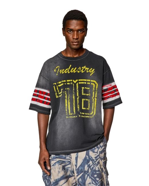 DIESEL Black Faded Jersey T-shirt With Flock Prints for men