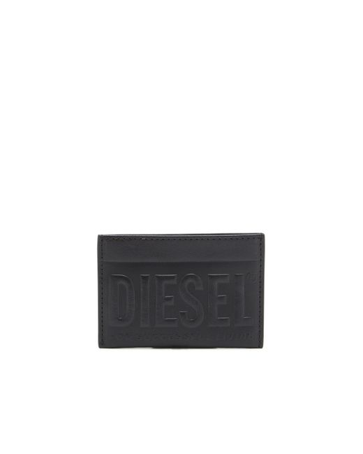 DIESEL Black Leather Card Holder With Embossed Logo for men