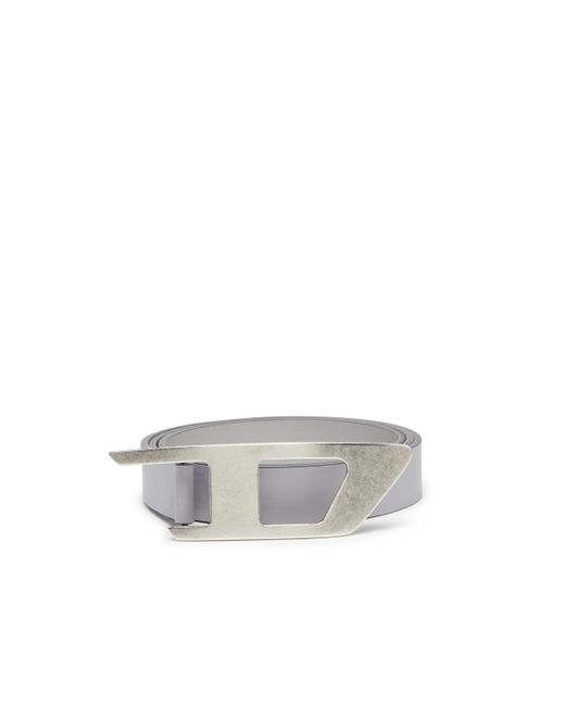 DIESEL Gray Slim Leather Belt With D Buckle for men