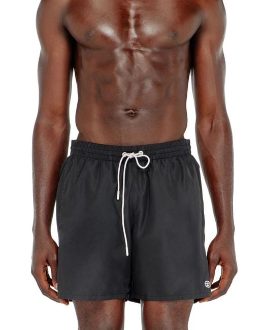 DIESEL Brown Swim Shorts With Metallic Oval D Logo for men
