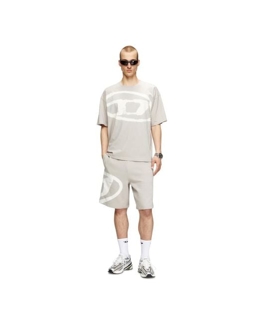 DIESEL White T-shirt With Bleached Oval D Logo for men