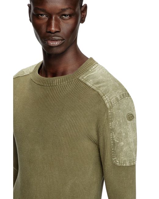 DIESEL Green Jumper With Contrast Shoulder Panels for men