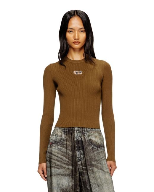 DIESEL Multicolor Rib-Knit Viscose-Blend Top With Oval D