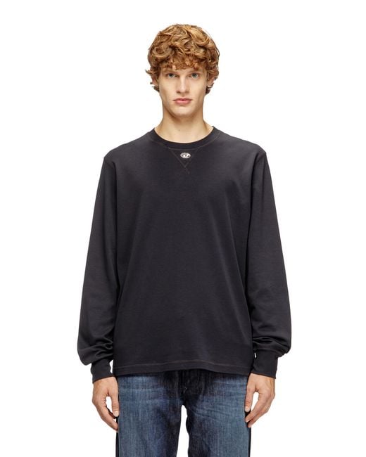 DIESEL Blue Cotton Long-Sleeve T-Shirt With Oval D for men