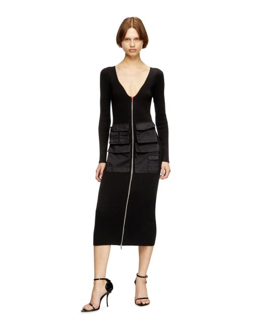 Robe midi côtelée avec poches cargo DIESEL en coloris Black