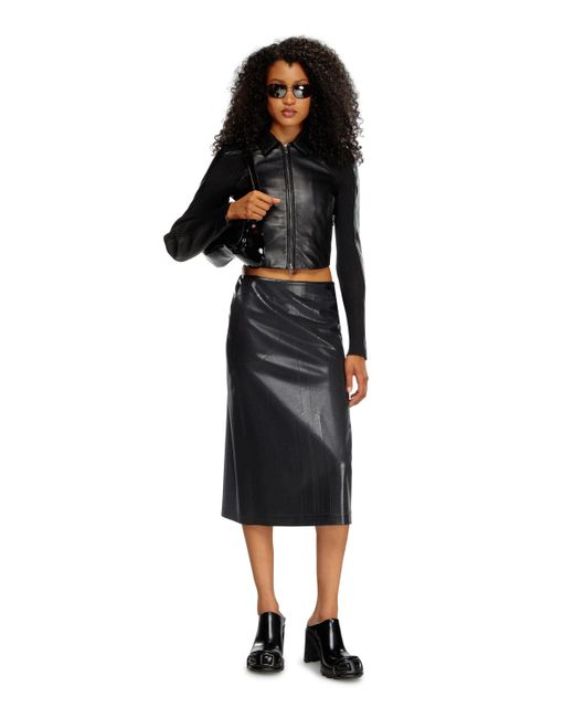 DIESEL Black Pinstripe Skirt With Coated Front
