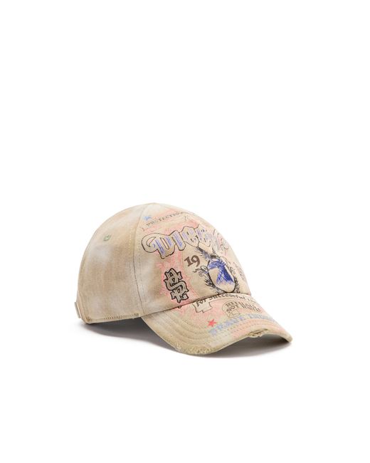 DIESEL Natural Distressed Baseball Cap With Logo Print for men