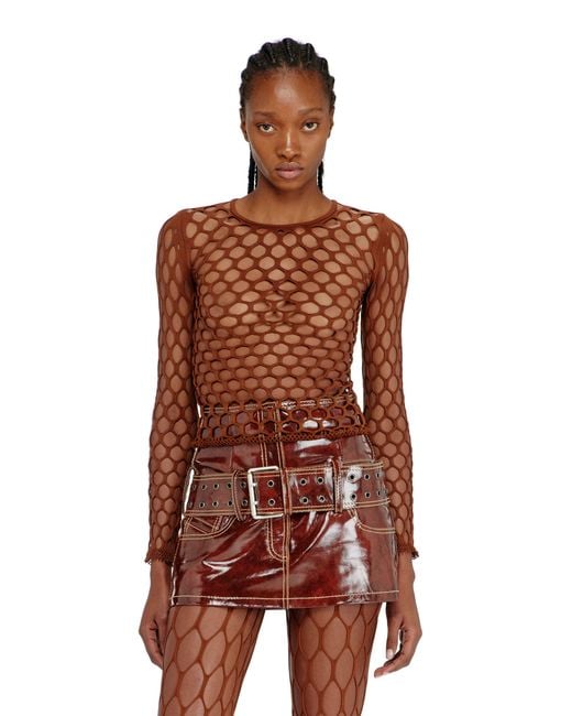 DIESEL Brown Stretchy Mesh-Knit Top