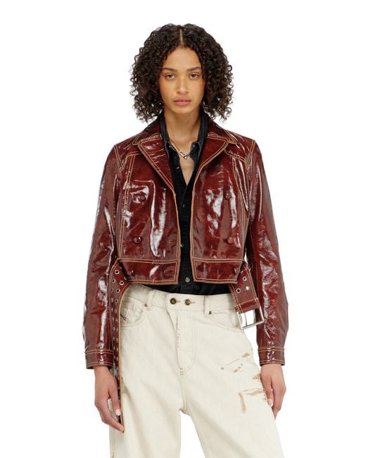 DIESEL Red Patent-Leather Jacket With Large Belt