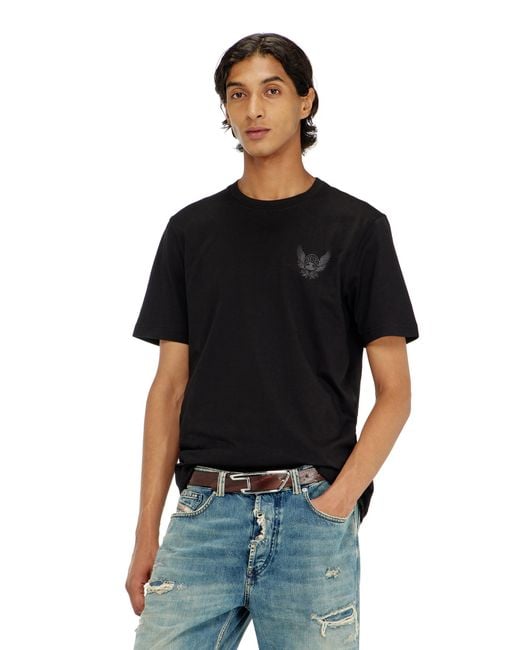 DIESEL Black Cotton T-Shirt With Chest Logo Motif for men