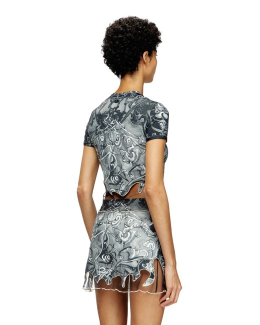 DIESEL Blue Nylon T-shirt With Heraldic Print