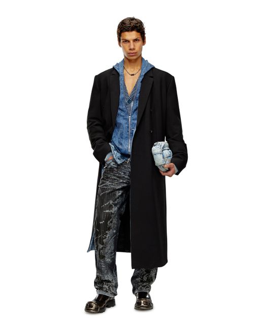 DIESEL Black Longline Cool Wool Coat In Denim Detail for men