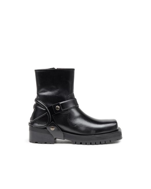 DIESEL Black Polished Leather Western Boots for men