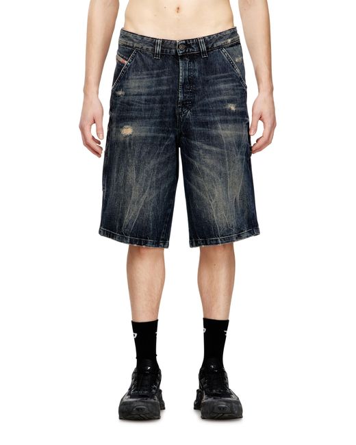 DIESEL Blue Relaxed Denim Shorts With Abrasions for men