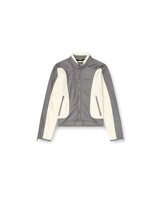 DIESEL Gray Colour-block Biker Jacket With Piping for men