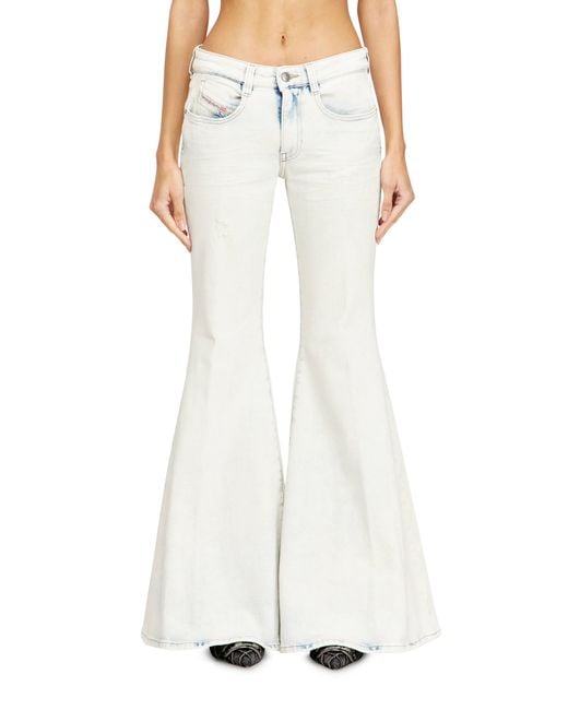DIESEL White Flare Jeans Low Waist 1970 D-Bleess, Light, Zip Fly