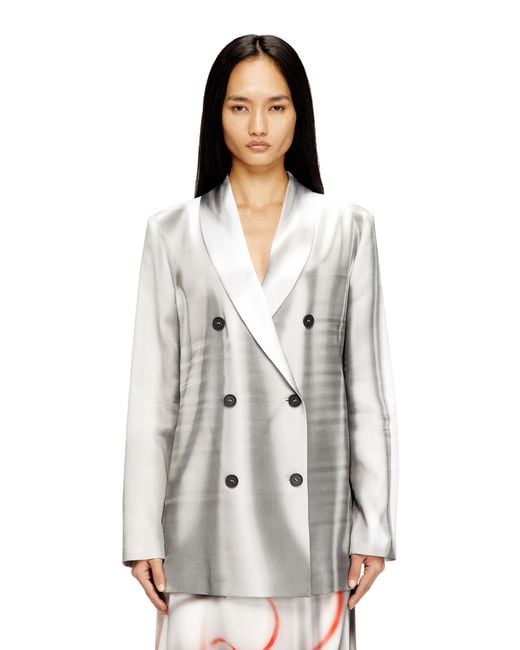 DIESEL White Satin Blazer With Trompe L'Oeil Draping