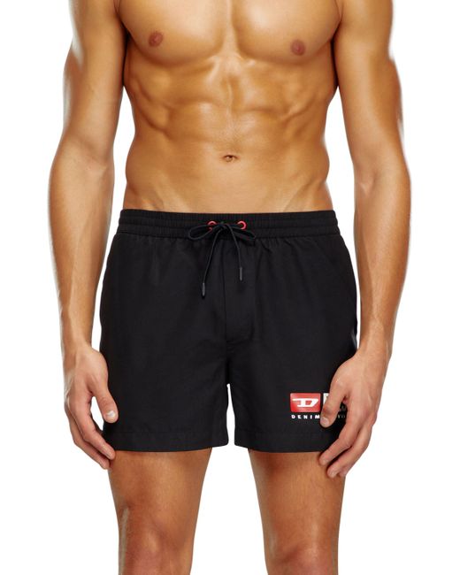 DIESEL Blue Mid-Length Swim Shorts With Logo Print for men