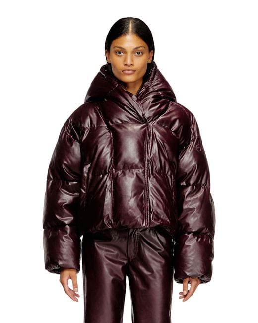 DIESEL Red Burgundy Hooded Puffer Jacket