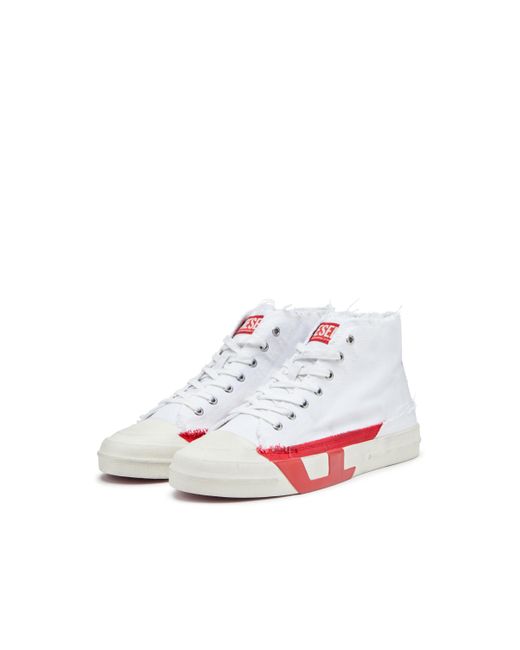 DIESEL White S-D-Verse-Dirty-Effect High-Top Canvas Sneakers for men