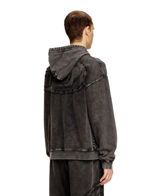 DIESEL Black Hoodie With Raw-Cut Back Patch for men