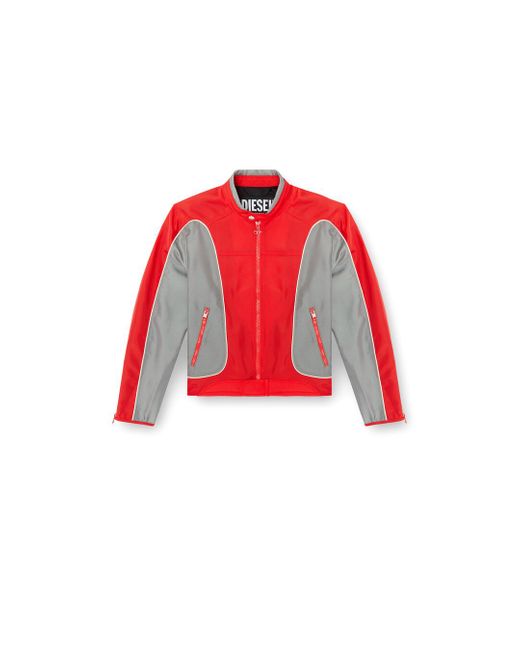 DIESEL Red Colour-block Biker Jacket With Piping for men