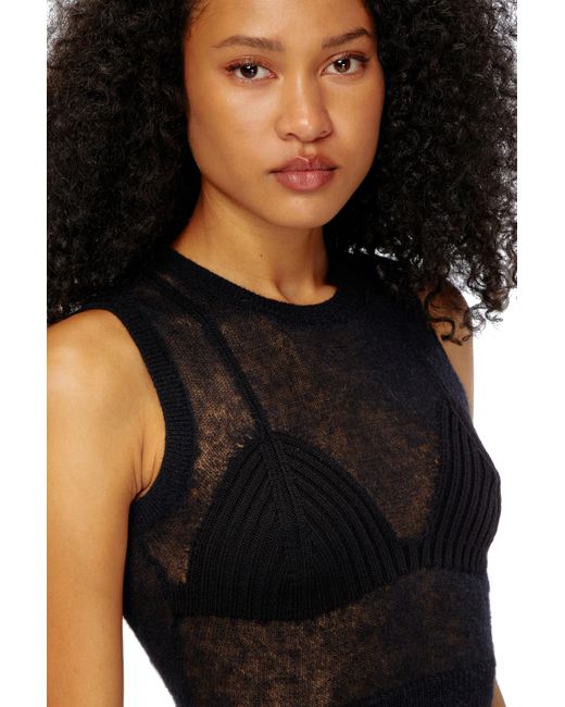 DIESEL Black Sheer Knit Top With A Bra Detail